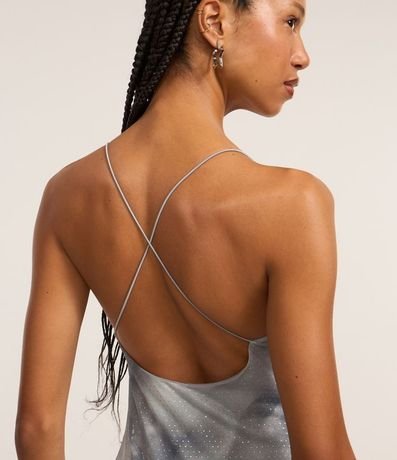 Vestido Midi en Tule con Estampa Abstracta y Purpurina Flocado 3