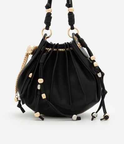 Cartera Bucket Pequena Cierre de Saco con Detalles en Metal Boho Romántico 3