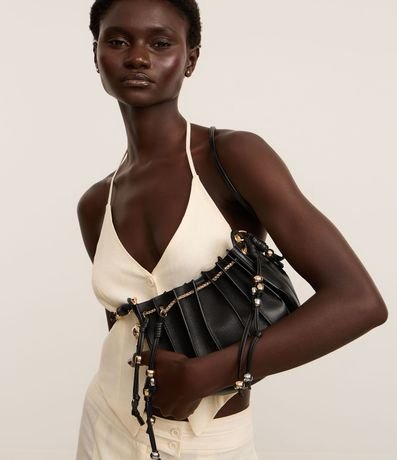 Cartera Bucket Pequena Cierre de Saco con Detalles en Metal Boho Romántico 7