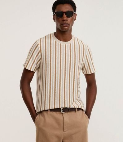 Remera en Punto con Estampa de Rayas y Texturizada 3