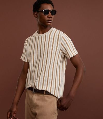 Remera en Punto con Estampa de Rayas y Texturizada 7