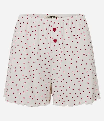 Short de Pijama en Rib con Estampa de Mini Corazones y Bajo Frufru