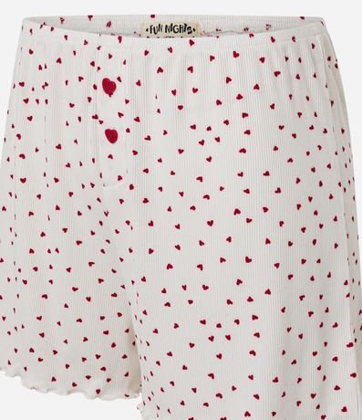 Short de Pijama en Rib con Estampa de Mini Corazones y Bajo Frufru 2