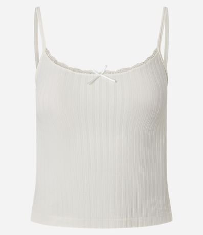 Blusa Texturizada en Seamless de Bretel Fino con encaje y moña 1