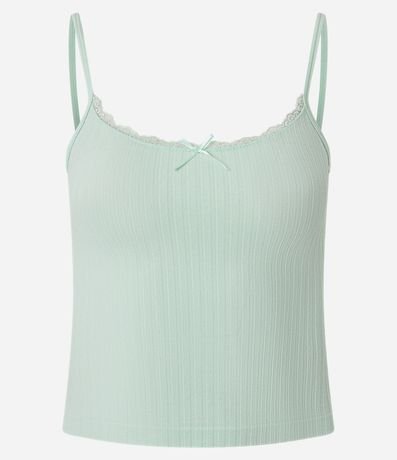 Blusa Texturizada en Seamless de Bretel Fino con encaje y moña 4