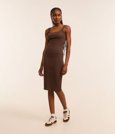 Vestido Midi en Algodón con Escote Cuadrado