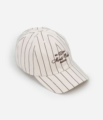 Gorra Aba Curva en Sarga con Estampa Rayada y Bordado Monte Carlo