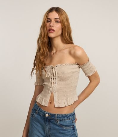 Blusa con Lazo Delantero y  Media Manga Texturizada