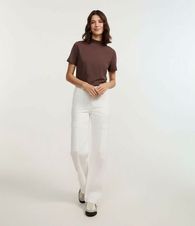 Blusa T-Shirt Cropped en Algodón con Cuello Alto 5