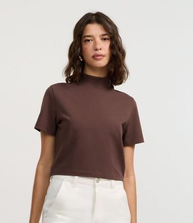 Blusa T-Shirt Cropped en Algodón con Cuello Alto 2