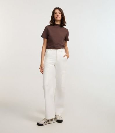 Blusa T-Shirt Cropped en Algodón con Cuello Alto 3