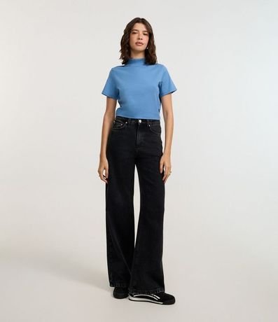 Blusa T-Shirt Cropped en Algodón con Cuello Alto 3