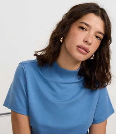 Blusa T-Shirt Cropped en Algodón con Cuello Alto 4