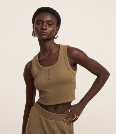 Blusa en Rib con Botones Delanteros