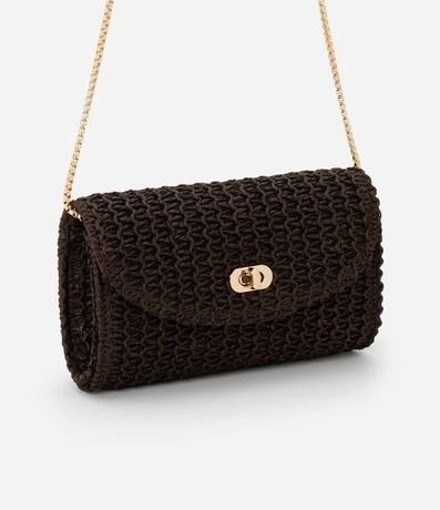 Cartera Transversal Pequena en Ráfia con Locker de Metal y Asa de Cadena