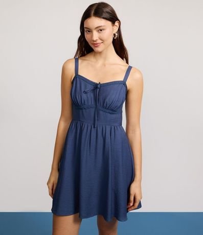 Vestido Recto Corto en Viscosa con Recorte de Encaje 5