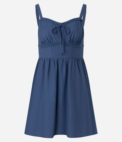 Vestido Recto Corto en Viscosa con Recorte de Encaje 6