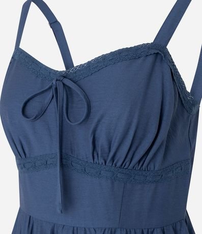 Vestido Recto Corto en Viscosa con Recorte de Encaje 7