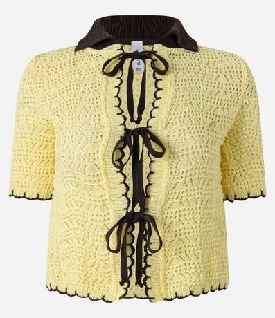 Blusa en Punto con Cuello Polo  Contraste y Lazo