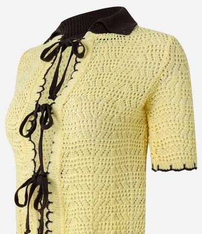 Blusa en Punto con Cuello Polo  Contraste y Lazo 2