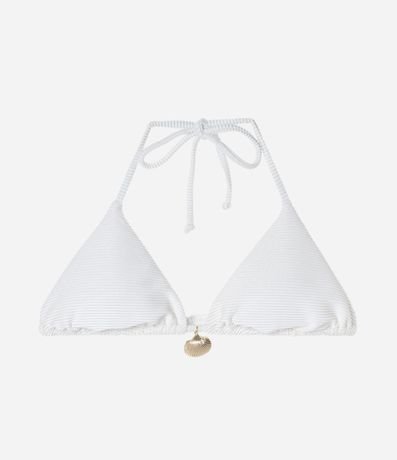 Bikini Top Triangular Fruncido en Microfibra Acanalada con Hilo Metalizado y Colgante de Caracola 5