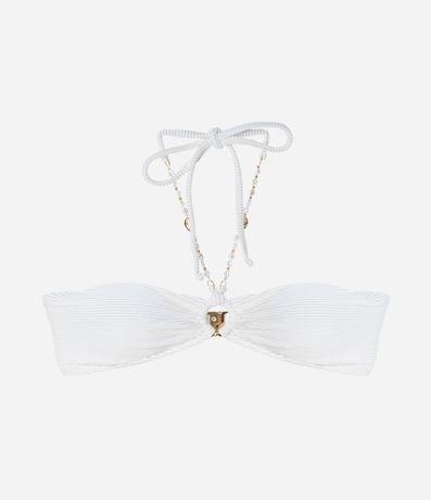 Bikini Top Bandeau en Microfibra Acanalada con Hilo Metalizado y Adornos de Caracola 5
