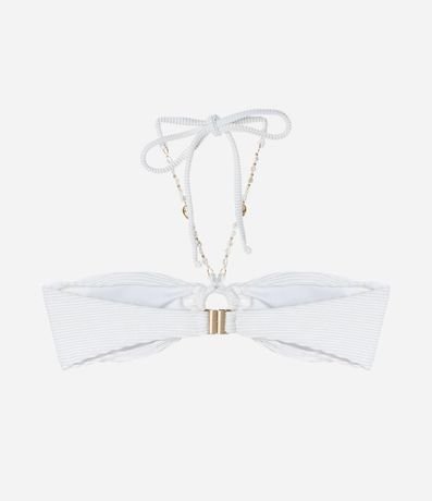 Bikini Top Bandeau en Microfibra Acanalada con Hilo Metalizado y Adornos de Caracola 6