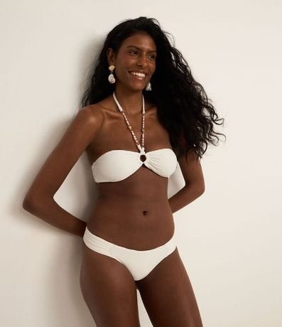 Bikini Top Bandeau en Microfibra Acanalada con Hilo Metalizado y Adornos de Caracola 2