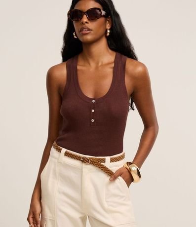 Blusa Básica Acanalada en Punto con Escote U