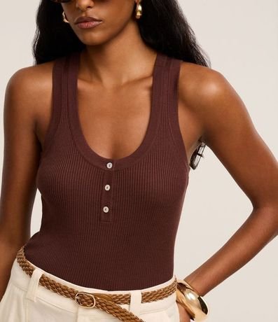 Blusa Básica Acanalada en Punto con Escote U 4