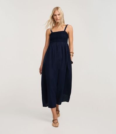 Vestido Evasê Midi en Viscolino con Busto con Efecto Ganchillo 2