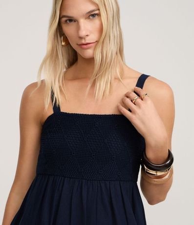 Vestido Evasê Midi en Viscolino con Busto con Efecto Ganchillo 3