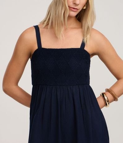 Vestido Evasê Midi en Viscolino con Busto con Efecto Ganchillo 4