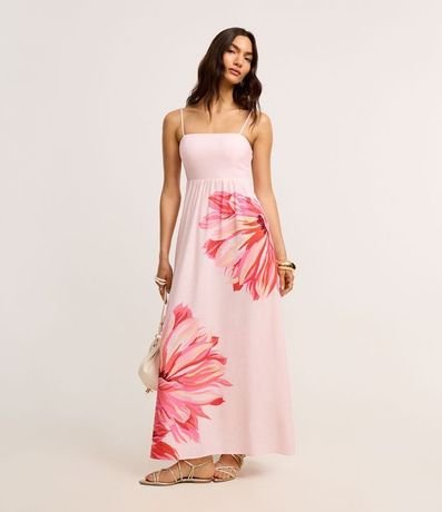 Vestido Evasê Midi en Viscolino con Estampa Floral