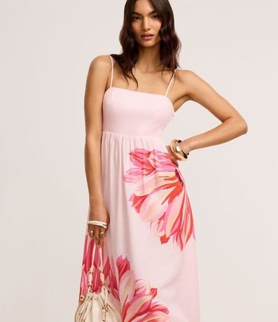 Vestido Evasê Midi en Viscolino con Estampa Floral 2