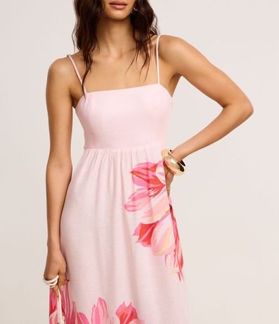 Vestido Evasê Midi en Viscolino con Estampa Floral 4