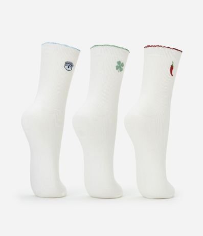 Kit 03 Media Caña Larga en Algodón con Frufru y Bordado de Amuletos 3