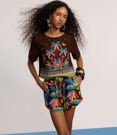 Short Runner en Viscolino con Estampa Tropical 4