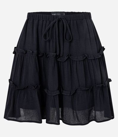 Pollera Corta Texturizada en Viscosa con Volados 5