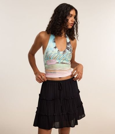 Pollera Corta Texturizada en Viscosa con Volados 2