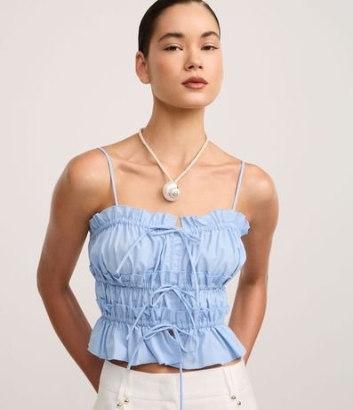 Blusa de Asa en Tricolina con Amarraciones y Fruncidos