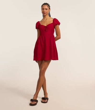 Vestido Godê Texturizado con Manga Princesa y Lastex