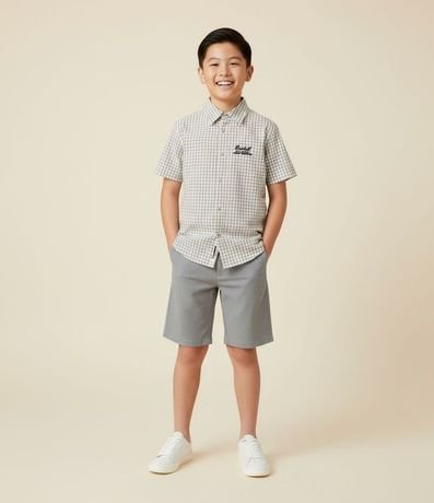 Camisa Infantil en Franela con Estampa de Cuadros y Lettering Bordado Baseball - Talle 5 a 14 años