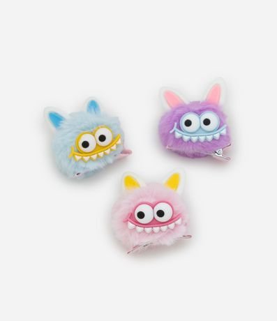 Kit 03 Pinzas para el pelo Infantil Carita de Monstritos - Talle único