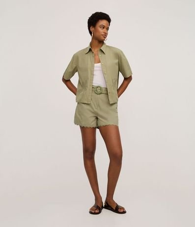 Camisa en Tricolina con Bordado de Palmeras y Ruedo Nube 2