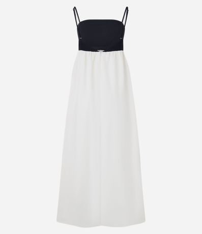 Vestido Hi-Lo Bicolor Evasê Midi en Viscolino con Bretel Fino 8