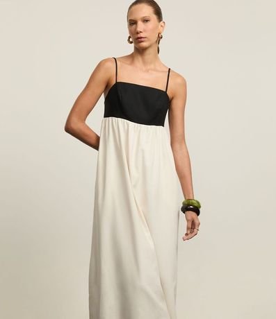 Vestido Hi-Lo Bicolor Evasê Midi en Viscolino con Bretel Fino 2