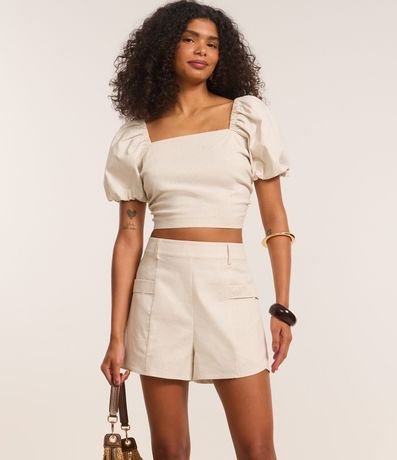 Short Cintura Alta en Bengalina con Bolsillos y Trabillas 2