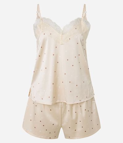 Pijama Short Doll en Satén de Lunares con Detalle de Encaje 5