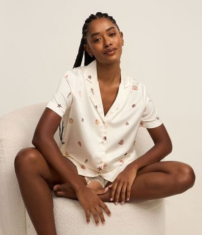 Pijama Short Doll Americano en Satén con Estampa de Caracolas
